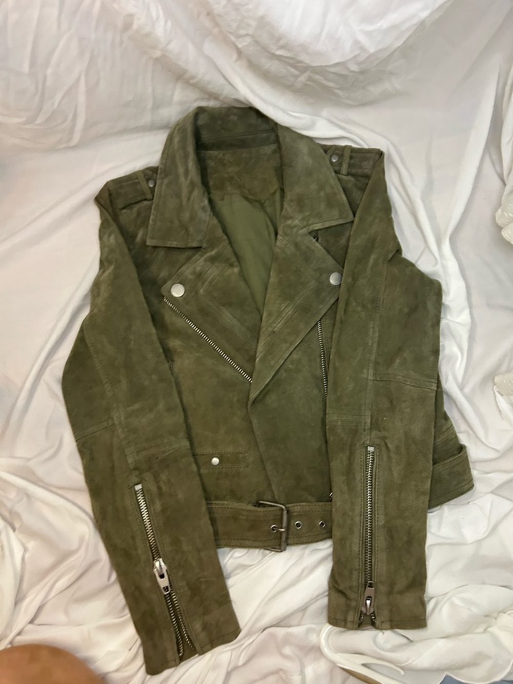 Olive Green Suede Moto Jacket